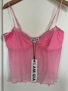 I.AM.GIA Hot Pink Sheer Lace Cami